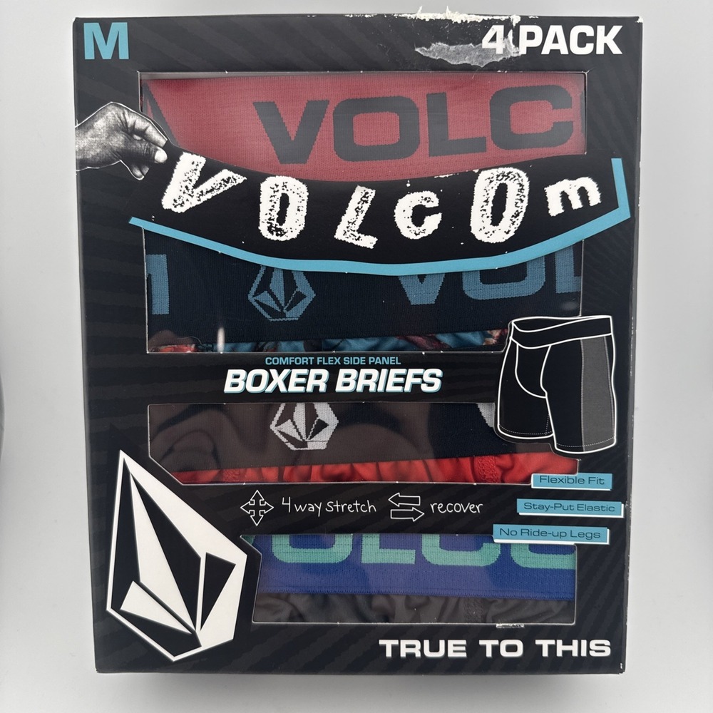 Volcom Boxer Briefs 4 Pack Mens Medium 32-34 Multicolor Argyle Stretch Underwear